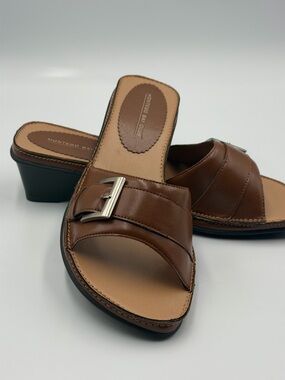 Montego Bay Club Brown Leather Buckle Mule Sandals